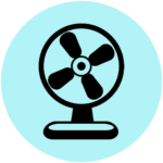 Image of a fan on a light blue background.