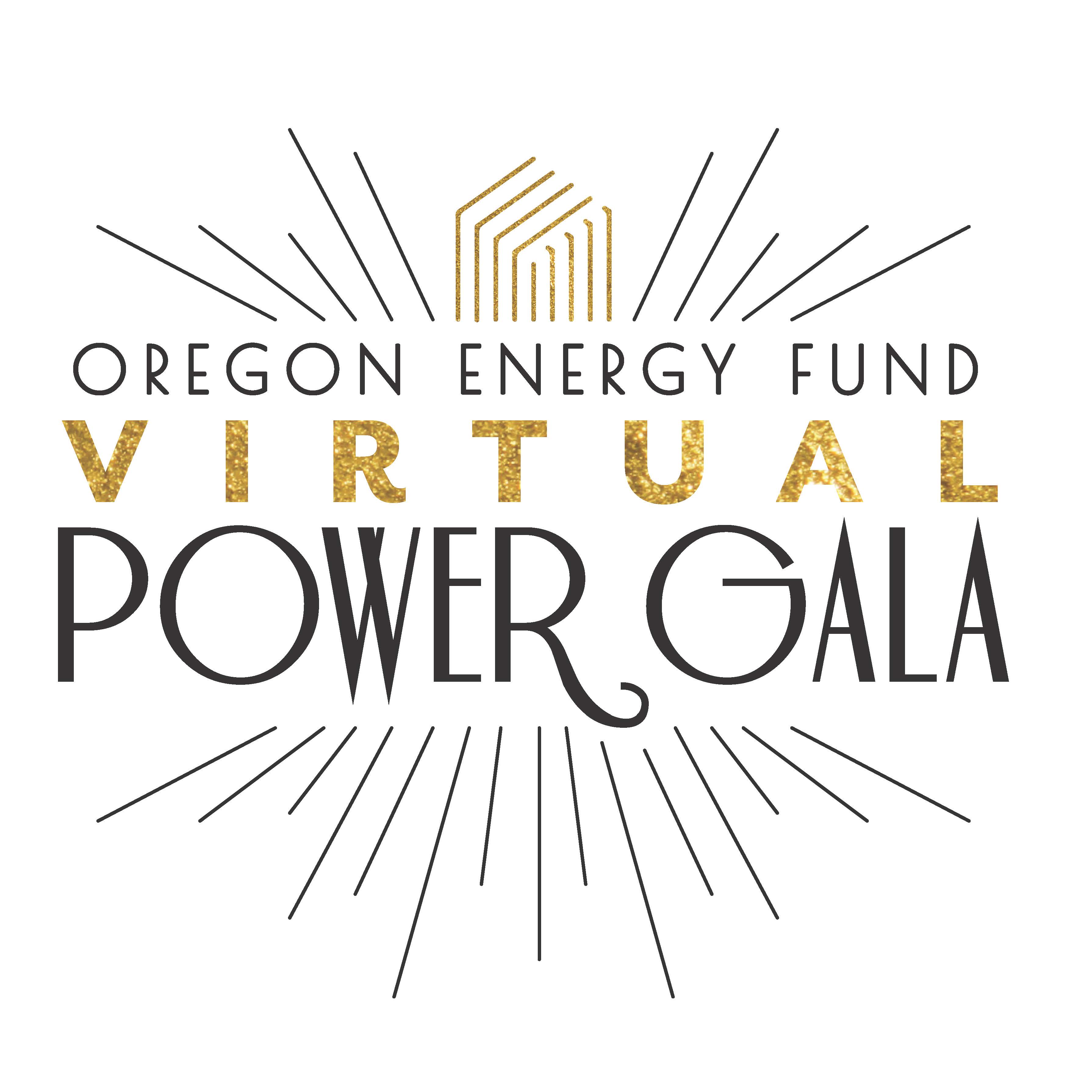 An abstract design of a house sits above the words Oregon Energy Fund Virtual Power Gala