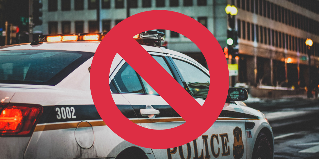 Image of a police car with a "No" symbol in front of it.